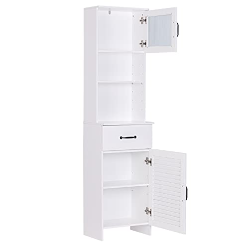 Spirich Tall Bathroom Storage Cabinet, Floor Narrow Linen Cabinet With Single Door And Drawers, Freestanding Wood Cabinet For Bathroom, Living Room, Kitchen, Whtie #TOP5
