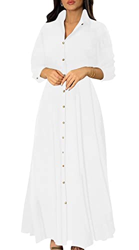 Image of BestGirl Women's Button Down T-Shirt Dress Casual High Low V Neck Loose Long Dress with Belts