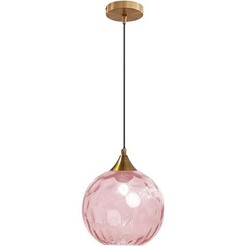 AWEITG Lampe suspendue en verre Globe Support moderne en bronze doré avec boule en verre coloré, lampe suspendue réglable, décoration d'intérieur for salon, cuisine, îlot(Pink)