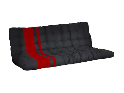 Vente-unique - Futon 135 x 190 cm spécial Banquette-lit ép.10cm - Noir et Rouge - MODULO