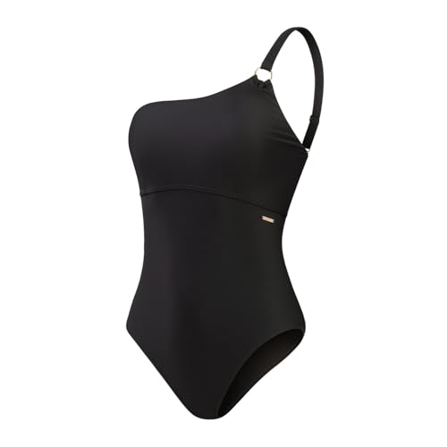 Speedo 1 pieza asimétrica para mujer, Negro, 60
