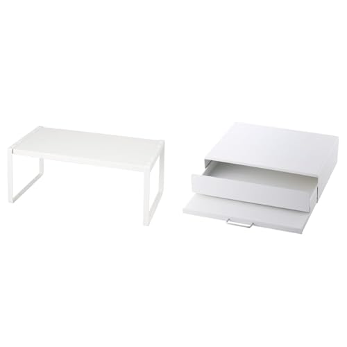 【伸縮ラック＋レンジ下収納セット】 エレコム 伸縮収納ラック 35.5～61cm×奥行22cm×高さ18cm 天板ストッパー付き 2段組み合わせ可能 耐荷重約3kg ホワイト KAWSTRCPTAWH & エレコム レンジ下収納 スライドテーブル [幅50cm×奥行37～61.5cm×高さ14cm] 耐荷重22Kg ホワイト KAWKPTMWWH