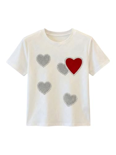 Image of RoseSeek Women's Beaded Sequin Tops Bowknot Bow T Shirt Short Sleeve Crewneck Trendy Tee Top Y2k Tops