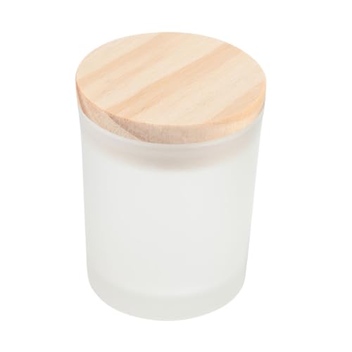 GARVALON Tarro de Vela Rellenable de Vidrio Mate con Tapa de Madera Vaso para Velas Aromáticas DIY Diámetro 73 CM X Alto 81 CM Decoración para Cumpleaños y Bodas 1 Pieza