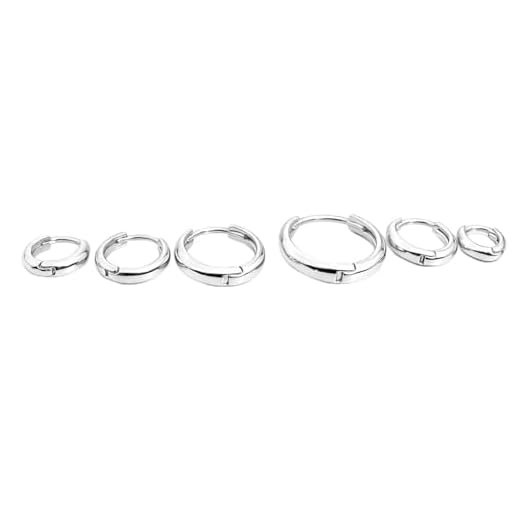 Kit Brincos de Argolas Prateadas 3 Furos com 3 tamanhos Folheados a Prata Feminino Mulheres Meninas 3 Pares Moda Casual Formal e Com Fechos Tipo Click Pequeno Médio e Grande 1, 2, 3 Furos