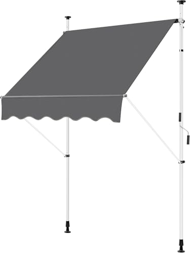 Yaheetech Store Banne Manuel 150 cm, Auvent Rétractable Réglable en Hauteur et en Inclinaison avec Manivelle sans Percement pour Balcon, Terrasse, Jardin Gris