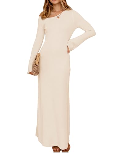 Wenrine Womens Fall Off The Shoulder Bodycon Sweater Dress 2025 Formal Long Sleeve Elegant Cocktail Party Maxi Dresses