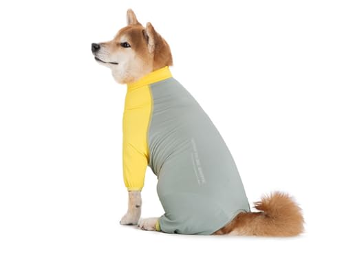 AttRex 可愛い 犬服 パジャマ つなぎ ペット ロンパース 春夏 涼やか 防虫 ひんやり UVカット ドッグウェア Tシャツ 小中大型犬 ルームウェア 脱毛保護 部屋着 寝間着 着脱やすい (5XL,イエロー)