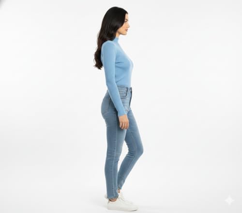 Image of Women Ribbed High Neck Full Sleeve Pullover Sweater|Solid Stretchable Slim Fit Winter Wear Top for Casual & Office Use