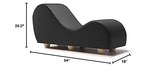 Avana Chaise Lounge Chair for Stretching and Relaxation, Hevea Wood Feet, Faux Leather - Black