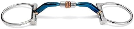 BOLDANI Stainless Steel D-Ring Snaffle Horse Bit Copper Rollers Happy Mouth Silver/Blue (5")