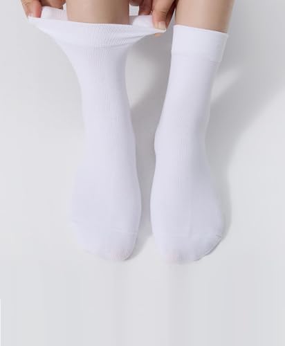 Image of Women's Cotton Calf Socks Lightweight Soft White Casual Crew Socks Cotton Women's Socks 5 Pairs,Size 9-11