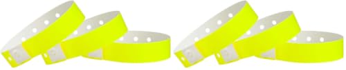 Image of 100 WristCo Neon Yellow Plastic Wristbands for Events - Extended Wear, Secure Snap Prevents Reuse - Premium-Grade Bracelets for Hospital & Medical ID, Party & VIP Identification (Pack of 2)