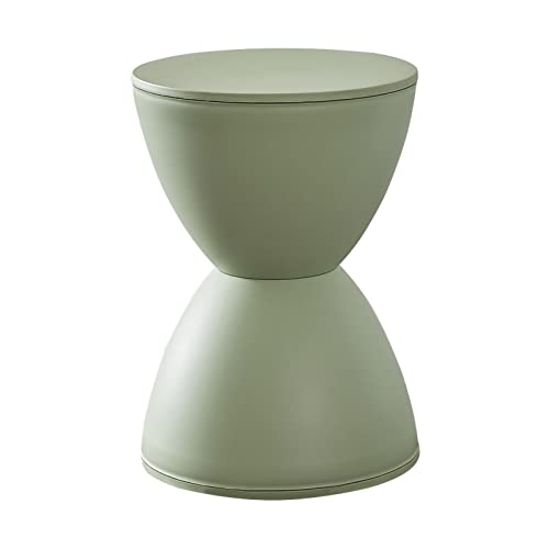 Sgabello Rotondo in Plastica, Sgabello Moderno Contemporaneo con Accenti a Clessidra, Tavolino Moderno per Uso Interno Ed Esterno, Sgabello Alla Moda per la Casa per Soggiorno, Camera da Letto,(Verde)