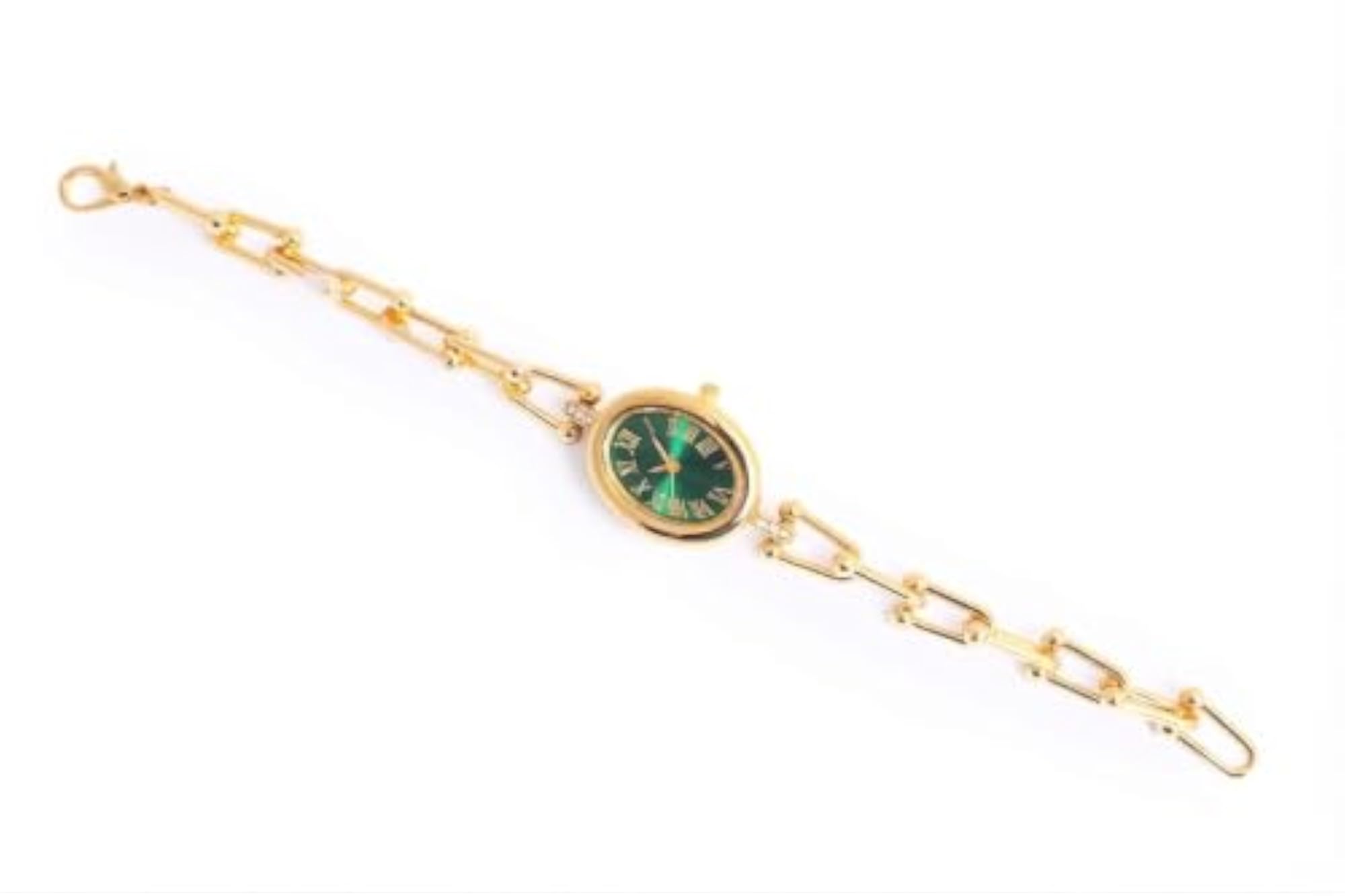 Women's Gold-Tone Oval Dial Bracelet Watch with Roman Numerals
