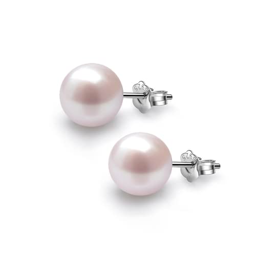 Image of HIGHSPARK 925 Silver Classic Pearl Earrings for Women | 92.5 Sterling Silver & Brilliant Lustre Pearls | Lovely Gift for Women