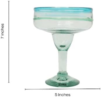 Mexican Glassware, Aqua Rims 16oz Margarita Glasses, Set of 2 Unique Hand Blown Glass, Handcrafted by Talented Artisans Thick & Sturdy Easy to hold - Image 7