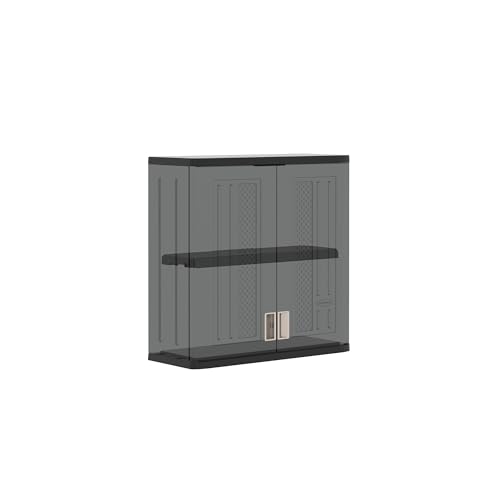 Image of Suncast Wall Storage Cabinet for Garage Organization - 4 Cu. Ft. Wall Mounted Garage Cabinet with Shelf for Garden Supplies, Paint Cans & Outdoor Tools, Multi-Wall Resin Construction, Black