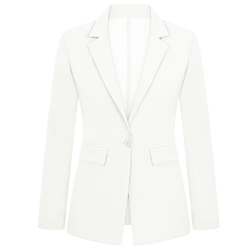 Womens Blazer One Button Jacket Suits Notched Lapel Casual Work Office Long Sleeve Blazer with Pockets