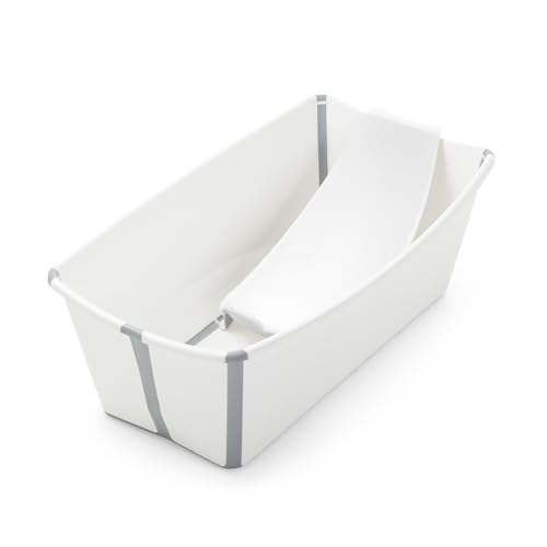 Stokke Flexi Bath (Blanca) con Soporte para recién nacido - Duradera y fácil de guardar - Práctica para usar en casa o de viaje - Para bebés 0 a 48 meses