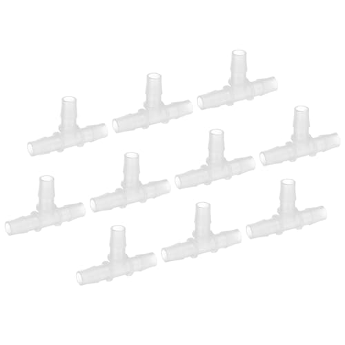 PATIKIL 1/2 Plastic Tee Hose Barb Fitting, 10 Pcs Equal T Shaped 3 Way Joint Splicer Mender Adapter Union Intersection Barbed Split for Air Water Fuel Gas Liquid Pipe, Transparent