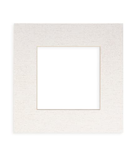 10x10 Mat Bevel Cut for 6x6 Photos - Precut White Linen Canvas Square Shaped Photo Mat Board Opening - Acid Free Matte to Protect Your Pictures - Bevel Cut for Family Photos, Pack of 1 Matboard Show