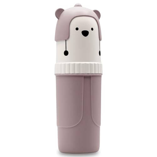 Estuche Cepillo de Dientes infantil, Portacepillos diseño oso, Funda para Cepillo de Dientes, Caja Protectora, 20 cm alto x 6.5 cm diámetro, Plástico (Rosa)