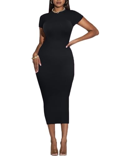 Women's Long Bodycon Dress - Summer Casual Short Sleeve Midi Club Party Fitted Tight Dresses2