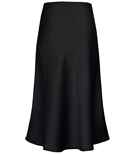 Women's Satin High Waist Hidden Elasticized Waistband Flared Casual A Line Midi Skirt2