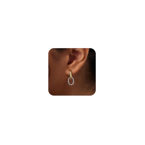 Gold Silver Hoop Earrings for Women, 14K Two Tone Hoop Earrings for Women Chunky Double Hoop Earrings Hypoallergenic Earrings Jewelry Gifts for Women