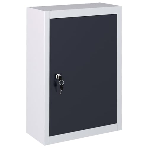 vidaXL Industrial-Style Wall Mounted Tool Cabinet - Metal Tool Organizer with Adjustable Shelves and Euro Holes - Lockable Door, Gray and Black