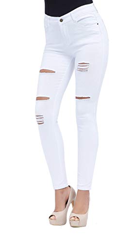Women's Casual Ripped Holes Skinny Jeans Jeggings Straight Fit Denim Pants (US 4, White 15)