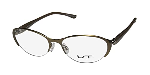 Lightec 7037l For Ladies/Women Designer Half-rim Flexible Hinges Elegant Stainless Steel Eyeglasses/Spectacles (51-16-135, Antique Gold/Brown)