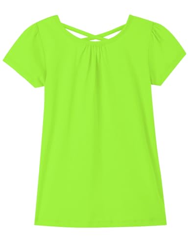 Noomelfish Girls Criss Cross Back T-Shirts Short Puff Sleeve Tee Tops (5-12 Years)