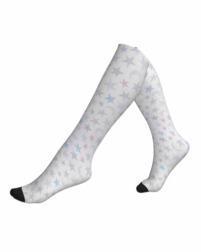 KWSAAHU Compression Socks for Women and Men 15-20 mmhg Blood Circulation Relieve Fatigue, Soft Breathable Fashion Socks, Suitable Daily Sports Running Travel for Nurse Doctor Teacher - Stars and Moon