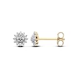 Old English Jewellers 9ct Yellow Gold on Sterling Silver 925 Natural Diamond Cluster Stud Ladies Earrings - Womens Everyday Jewellery - 6.5mm Diameter - Real Diamond Jewellery
