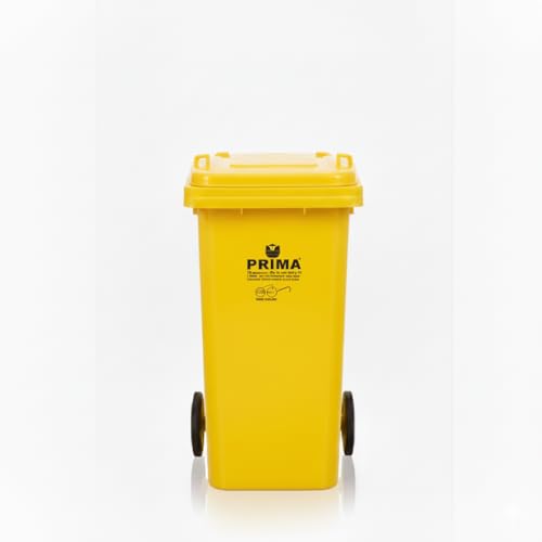 Image of Prima Plastic Manual-Lift Garbage Waste Dustbin with Wheels 120 Ltr Yellow