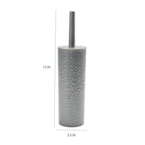 Image of Bath Bliss Toilet Brush | Hammered Textured Design | 360 Degree Bristle Brush | Bathroom Cleaning | Contemporary Design | Sliver