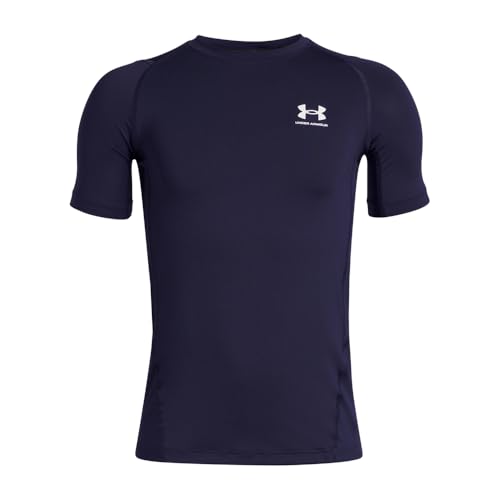 Under Armour Boys' HeatGear Armour Short-Sleeve T-Shirt, (410) Midnight Navy / / White, Large by Under Armour - Used condition - US$28.00