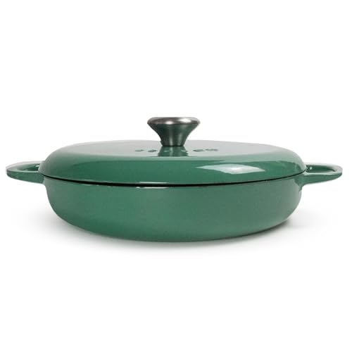 Sage Season Cast Iron Shallow Casserole Dish with Lid – 30cm, 3.5L – Durable Oven-Safe Pot for Stews, Casseroles, and One-Pot Meals