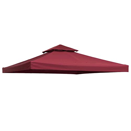 Outsunny Toile de Toit de Rechange pour pavillon tonnelle Tente Protection Contre Le Soleil Double Toit 300 x 300 cm Rouge niveux