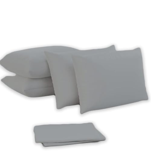 Image of Pillowcases - 4 Pack Housewife Pillowcase Set | Envelope Closure | Ultra Soft Easy Care 100% Egyptian Cotton Plain Pillow Case Cover For Bedroom - 50 X75cm (Grey)
