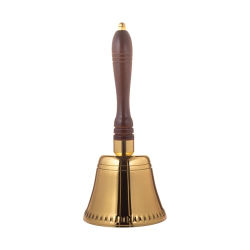 Solid Brass Loud Hand Call Bell with Wooden Handle for Service, Dinner, Bedside, Schoolroom (3.14 inch)