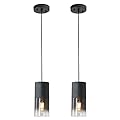 LINSEEDS 2-Pack Black Pendant Light Fixtures, Adjustable Modern Pendant Lights for Kitchen Island, Industrial Glass Pendant Lights for Dining Table Hallway Bedroom Living Room