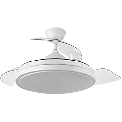 Ventilador Retractil Techo FABRILAMP TRACIA Ventilador de techo con luz led, motor DC, color blanco, aspas retráctiles, mando a distancia, temporizador, memoria de luz, 3 tonalidades y 6 velocidades