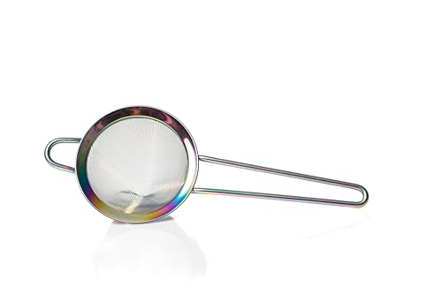 Bull in China Fine Mesh Strainer with Handle - Rainbow Chrome Finish | Bar Hand Strainer | Wire Mesh Cocktail Strainer | Strainer for Bartending