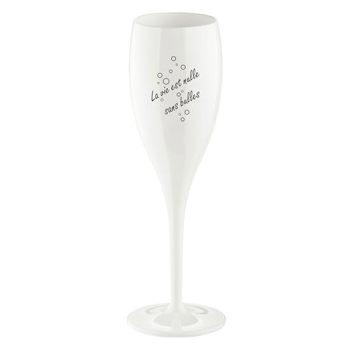 Sektglas 100 ml mit Druck CHEERS No. 1 LA VIE EST NULLE SANS BULLE Stielglas aus Kunststoff Koziol