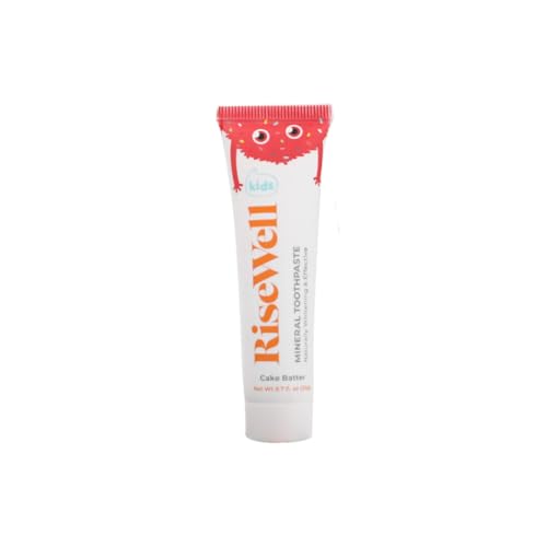 RiseWell Kids Mineral Toothpaste - Kids Travel Toothpaste with Hydroxyapatite - Remineralizing Toothpastes Without SLS, Safe to Swallow, No Added Fluoride and All Natural (Cake Batter Flavor)