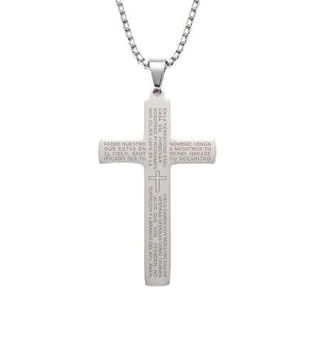 Only faith Naszyjnik krzyżowy z zawieszką w kształcie krzyża ze stali chirurgicznej, uniseks, łańcuszek 55 cm x 2 mm, klasyczne minimalistyczne wzory, wodoodporny, hipoalergiczny, Pequeño, Stal