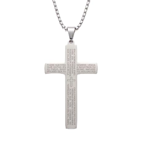 Only faith Naszyjnik krzyżowy z zawieszką w kształcie krzyża ze stali chirurgicznej, uniseks, łańcuszek 55 cm x 2 mm, klasyczne minimalistyczne wzory, wodoodporny, hipoalergiczny, Pequeño, Stal
